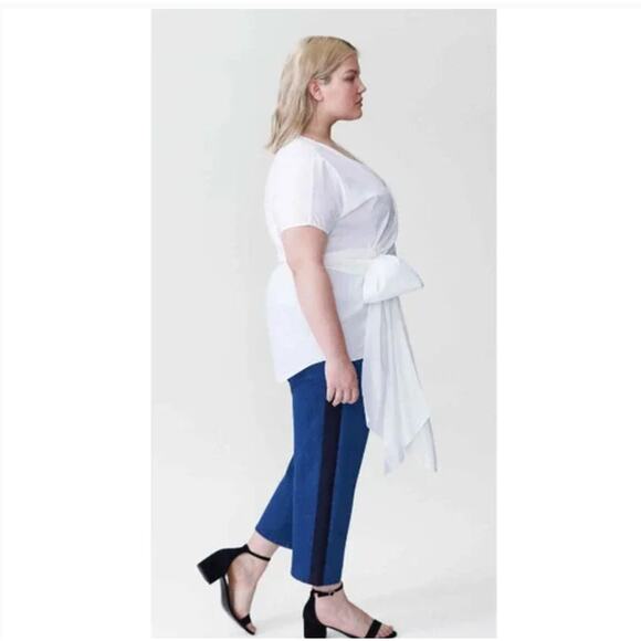 Universal Standard Mira Wide Leg Jeans 00 NWT Side Tuxedo Stripe Dark Wash - Picture 1 of 6